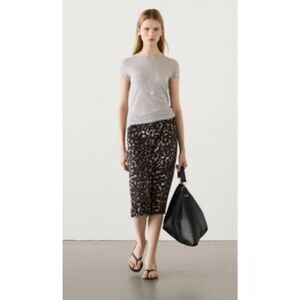 Massimo Dutti Womens Midi Skirt S Small Brown Animal Print Viscose 5210/848 NWT